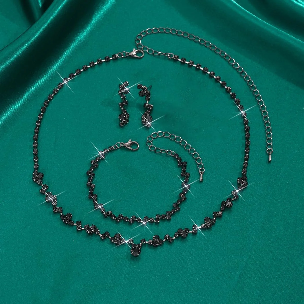 ست گردنبند، گوشواره و دستبند مجلسی Cicod، ست جواهرات کریستالی ظریف برای عروس، نامزدی، جشن و مهمانی زنانه ست گردنبند، گوشواره و دستبند مجلسی Cicod، ست جواهرات کریستالی ظریف برای عروس، نامزدی، جشن و مهمانی زنانه