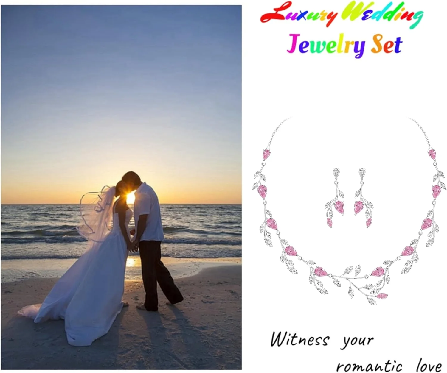 ست جواهرات عروسی زنانه LMXXVJ، گردنبند و گوشواره زیرکونیا مکعبی اشکی، حلقه قابل تنظیم و دستبند، ست جواهرات رسمی هدیه ست جواهرات عروسی زنانه LMXXVJ، گردنبند و گوشواره زیرکونیا مکعبی اشکی، حلقه قابل تنظیم و دستبند، ست جواهرات رسمی هدیه