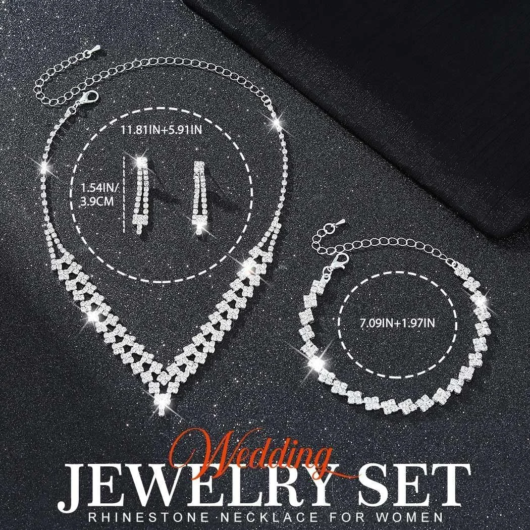 ست گوشواره، گردنبند و دستبند مجلسی، ست جواهرات کریستالی ظریف برای عروس، ست زیورآلات مجلسی و عروسی زنانه ست گوشواره، گردنبند و دستبند مجلسی، ست جواهرات کریستالی ظریف برای عروس، ست زیورآلات مجلسی و عروسی زنانه