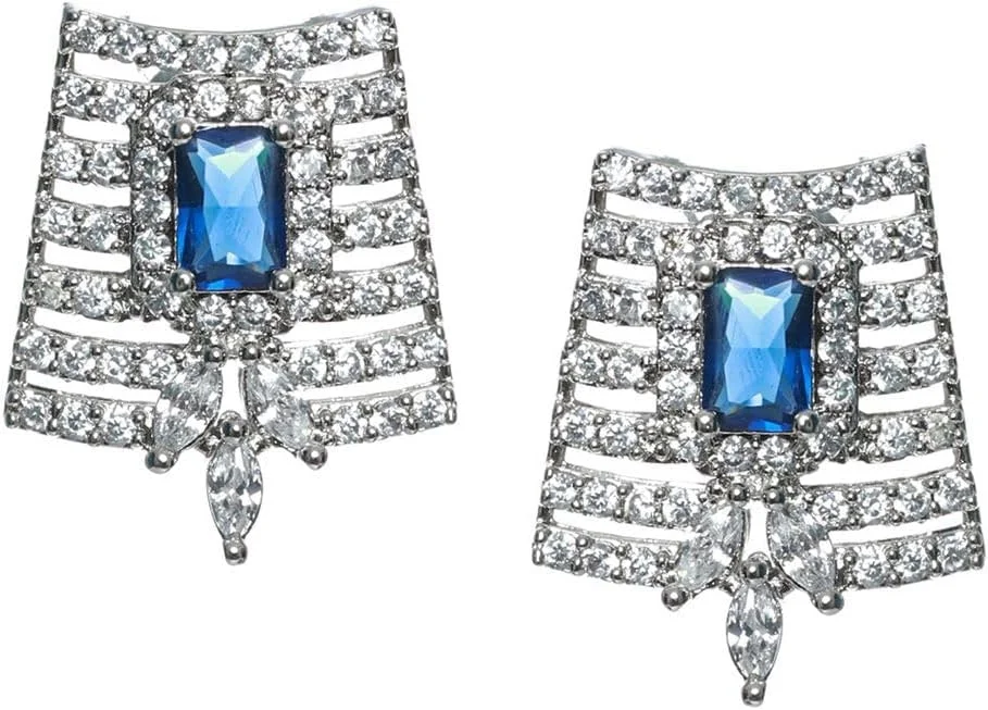 ست جواهرات چوکر چند لایه زنانه دنموس مدل DMZ-3775، نقره اندود، مزین به نگین های آبی و مهره، سایز کوچک، جنس برنج