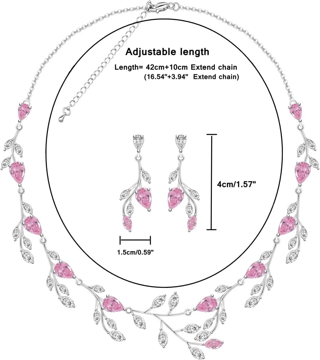 ست جواهرات عروسی زنانه LMXXVJ، گردنبند و گوشواره زیرکونیا مکعبی اشکی، حلقه قابل تنظیم و دستبند، ست جواهرات رسمی هدیه ست جواهرات عروسی زنانه LMXXVJ، گردنبند و گوشواره زیرکونیا مکعبی اشکی، حلقه قابل تنظیم و دستبند، ست جواهرات رسمی هدیه