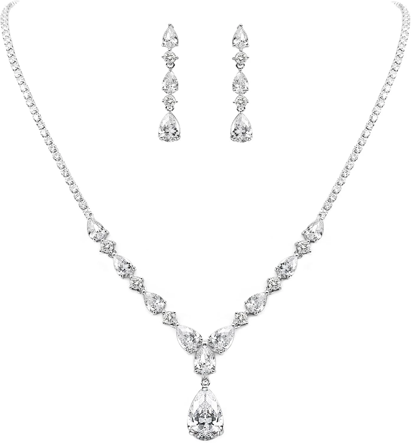 ست جواهرات زنانه UDYLGOON شامل گوشواره آویز ظریف، گردنبند و دستبند، نگین زیرکونیا مکعبی، مناسب عروس، ساقدوش عروس، عروسی، جشن و مراسم رسمی