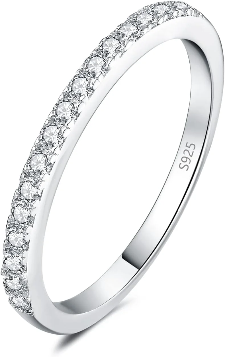 حلقه ازدواج مویسانیت اصل برش گرد JewelryPalace، حلقه نیمه ابدیت نقره استرلینگ 925، حلقه سالگرد تعهد VVS D-F سایز 5-9