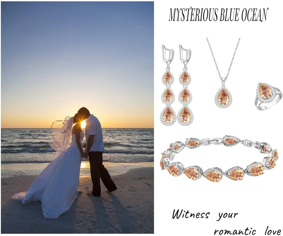 ست گردنبند، گوشواره آویز و دستبند LMXXVJ، روکش طلای سفید با یاقوت کبود آبی، ست جواهرات هدیه مهمانی عروسی برای زنان و ساقدوش عروس ست گردنبند، گوشواره آویز و دستبند LMXXVJ، روکش طلای سفید با یاقوت کبود آبی، ست جواهرات هدیه مهمانی عروسی برای زنان و ساقدوش عروس