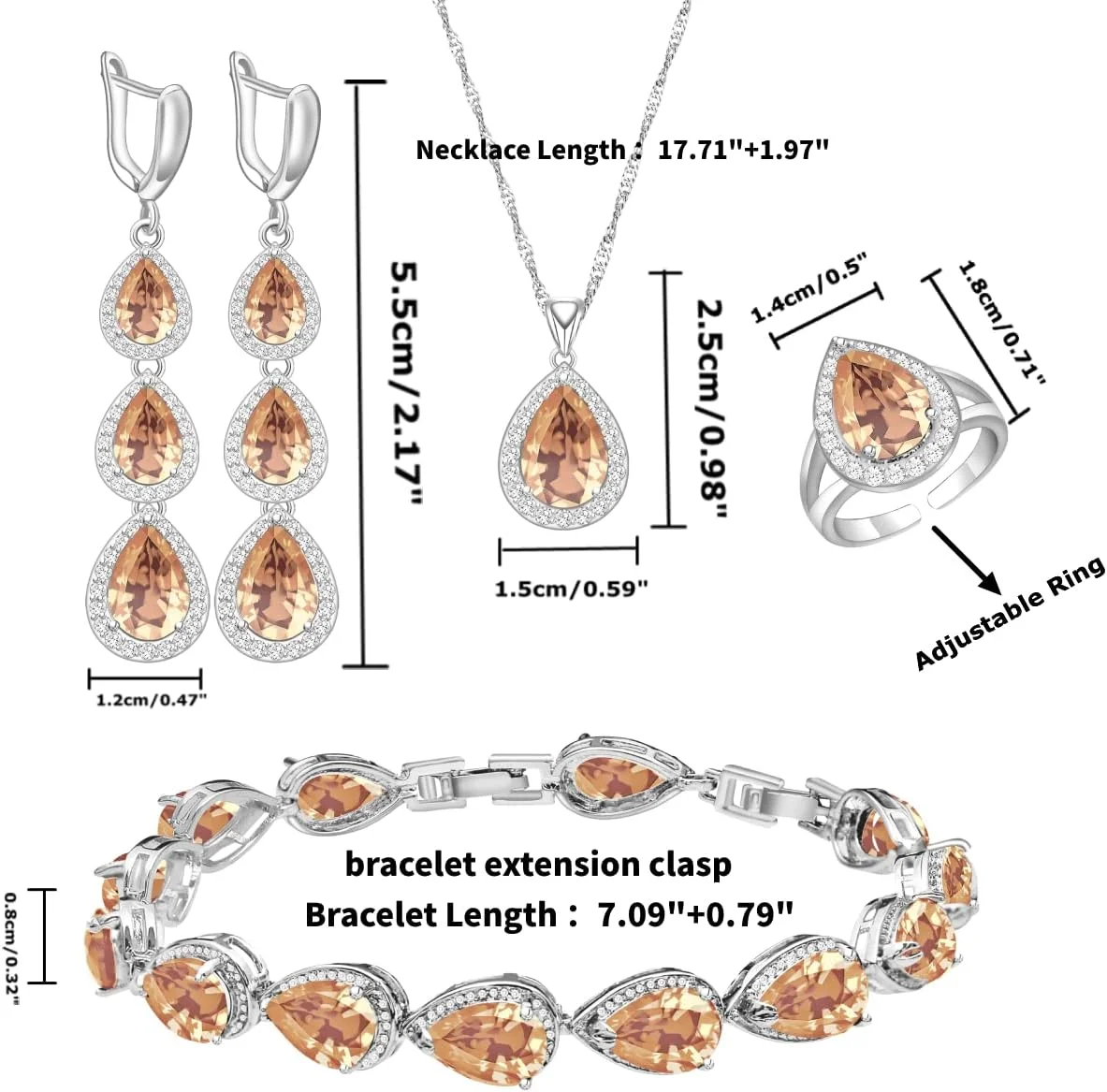ست گردنبند، گوشواره آویز و دستبند LMXXVJ، روکش طلای سفید با یاقوت کبود آبی، ست جواهرات هدیه مهمانی عروسی برای زنان و ساقدوش عروس ست گردنبند، گوشواره آویز و دستبند LMXXVJ، روکش طلای سفید با یاقوت کبود آبی، ست جواهرات هدیه مهمانی عروسی برای زنان و ساقدوش عروس