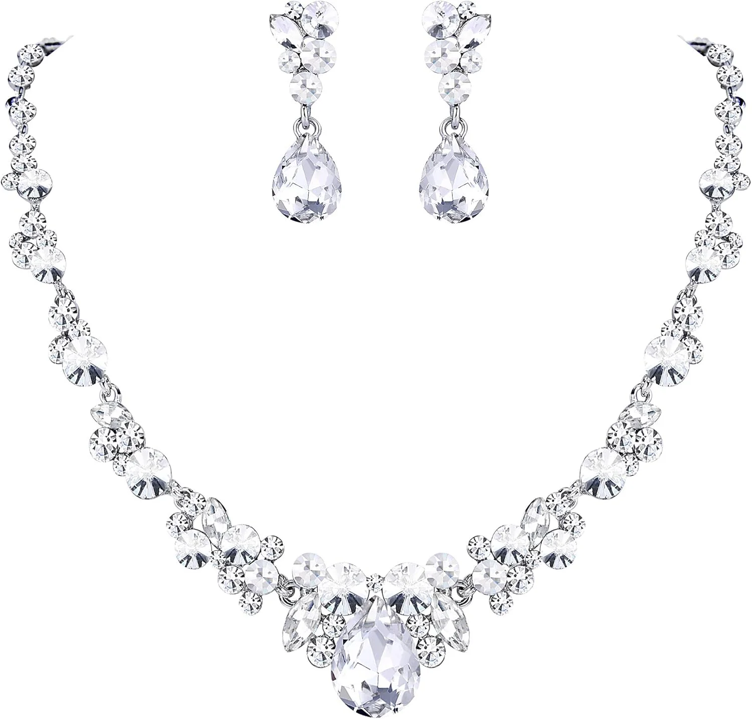 ست گردنبند و گوشواره اشکی گلدار مجلسی نگین دار EVER FAITH