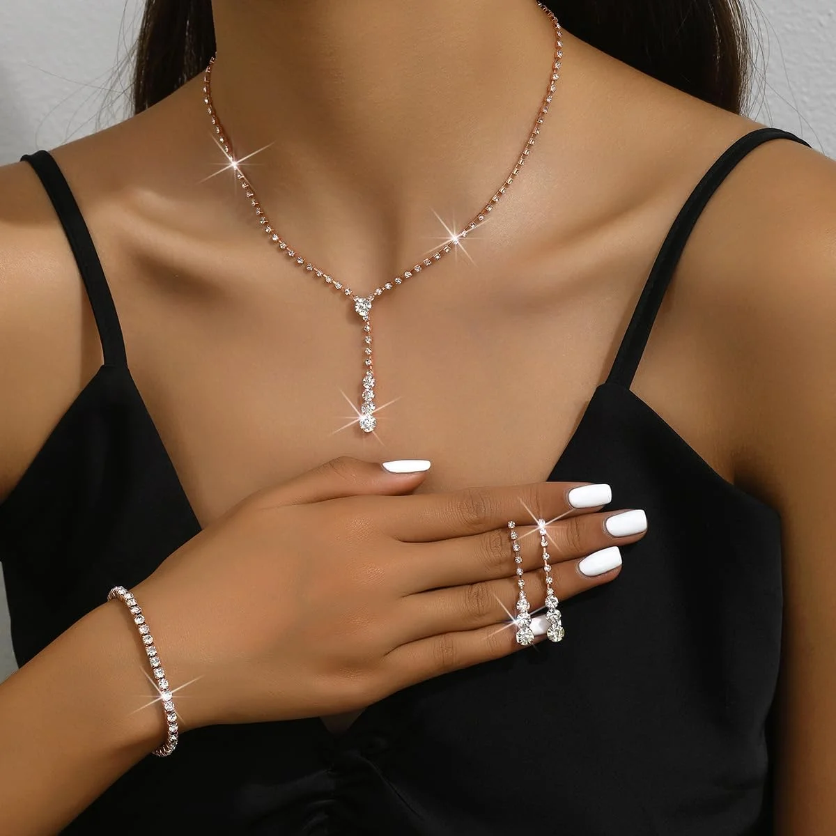 ست جواهرات مجلسی ANGLEQUEEN، شامل گردنبند، گوشواره و دستبند نگین دار زیبا برای عروسی و مهمانی ست جواهرات مجلسی ANGLEQUEEN، شامل گردنبند، گوشواره و دستبند نگین دار زیبا برای عروسی و مهمانی