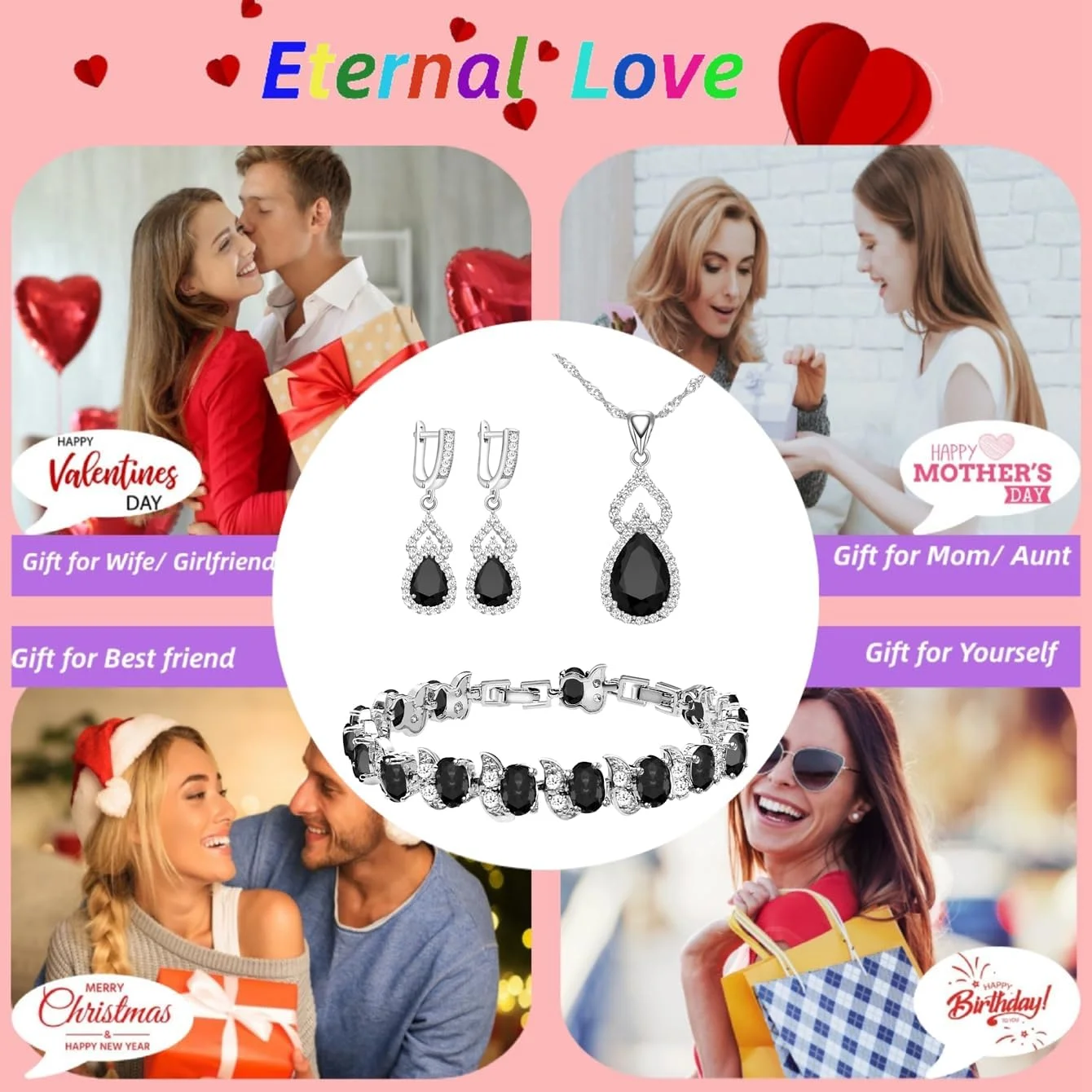 ست جواهرات زنانه LMXXVJ، گردنبند با روکش پلاتین، انگشتر باز، گوشواره و دستبند، هدیه تولد/سالگرد/روز مادر برای مادر/همسر/خواهر/بهترین دوست ست جواهرات زنانه LMXXVJ، گردنبند با روکش پلاتین، انگشتر باز، گوشواره و دستبند، هدیه تولد/سالگرد/روز مادر برای مادر/همسر/خواهر/بهترین دوست