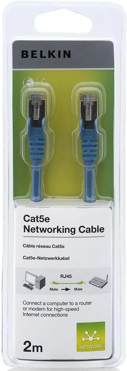کابل پچ 2 متری Belkin RJ45 نر به نر CAT5e بدون گیر - آبی کابل پچ 2 متری Belkin RJ45 نر به نر CAT5e بدون گیر - آبی