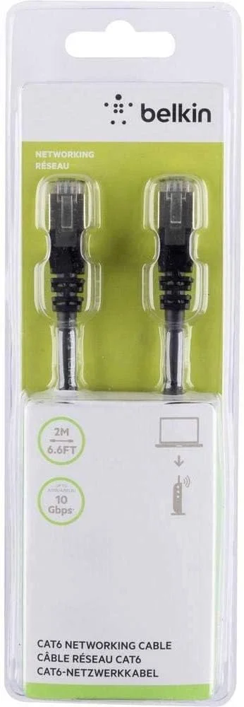 کابل شبکه بلکین CAT6 (2 متری) - کابل پچ اترنت RJ45 نر به نر | اتصال لپ تاپ یا کامپیوتر رومیزی به LAN یا اینترنت یا دستگاه شبکه دیگر - (2 متر) مشکی کابل شبکه بلکین CAT6 (2 متری) - کابل پچ اترنت RJ45 نر به نر | اتصال لپ تاپ یا کامپیوتر رومیزی به LAN یا اینترنت یا دستگاه شبکه دیگر - (2 متر) مشکی