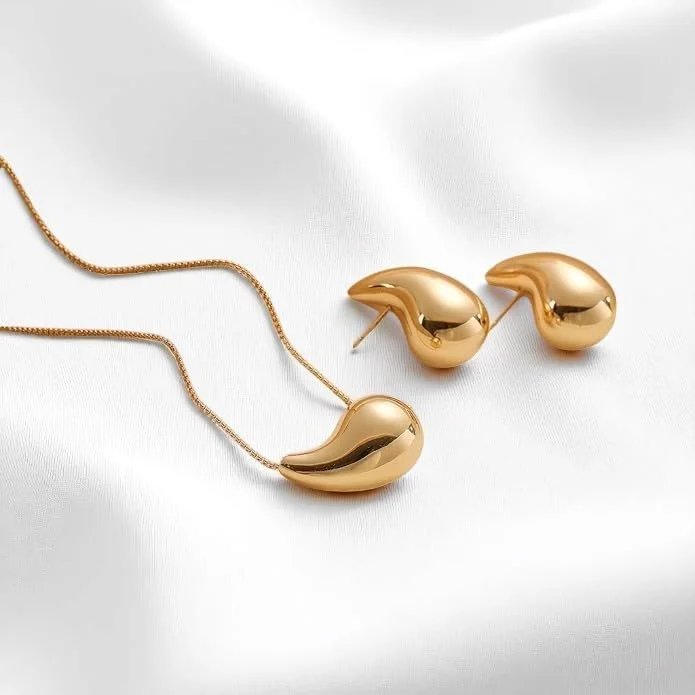 ست جواهرات قطره اشکی روکش طلای Kemmintvn، شامل گردنبند، گوشواره، انگشتر، دستبند النگویی، ست قطره آبی لولایی ضخیم و پیچ خورده برای زنان، ست جواهرات روکش طلای سبک باروک ست جواهرات قطره اشکی روکش طلای Kemmintvn، شامل گردنبند، گوشواره، انگشتر، دستبند النگویی، ست قطره آبی لولایی ضخیم و پیچ خورده برای زنان، ست جواهرات روکش طلای سبک باروک