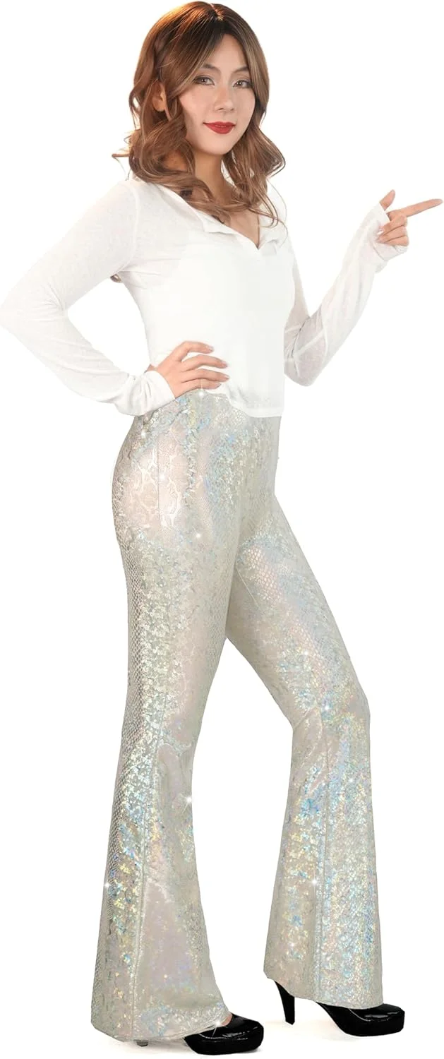 شلوار دمپا گشاد پولکی Nawgut، شلوار براق و اکلیلی کمر بلند، ساق مهمانی، دیسکو، لباس باشگاهی زنانه شلوار دمپا گشاد پولکی Nawgut، شلوار براق و اکلیلی کمر بلند، ساق مهمانی، دیسکو، لباس باشگاهی زنانه