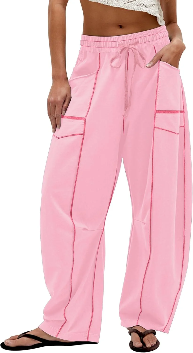 شلوار گرمکن بشکه ای پا گشاد زنانه MSBESYOR، شلوار پالازو گشاد، بند دار، کمر بلند، شلوار گرمکن راحتی رنگی شلوار گرمکن بشکه ای پا گشاد زنانه MSBESYOR، شلوار پالازو گشاد، بند دار، کمر بلند، شلوار گرمکن راحتی رنگی