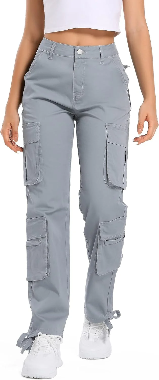 شلوار کارگو زنانه MYOURSA، راسته، کمر بلند، مدل Y2k، دارای جیب شلوار کارگو زنانه MYOURSA، راسته، کمر بلند، مدل Y2k، دارای جیب