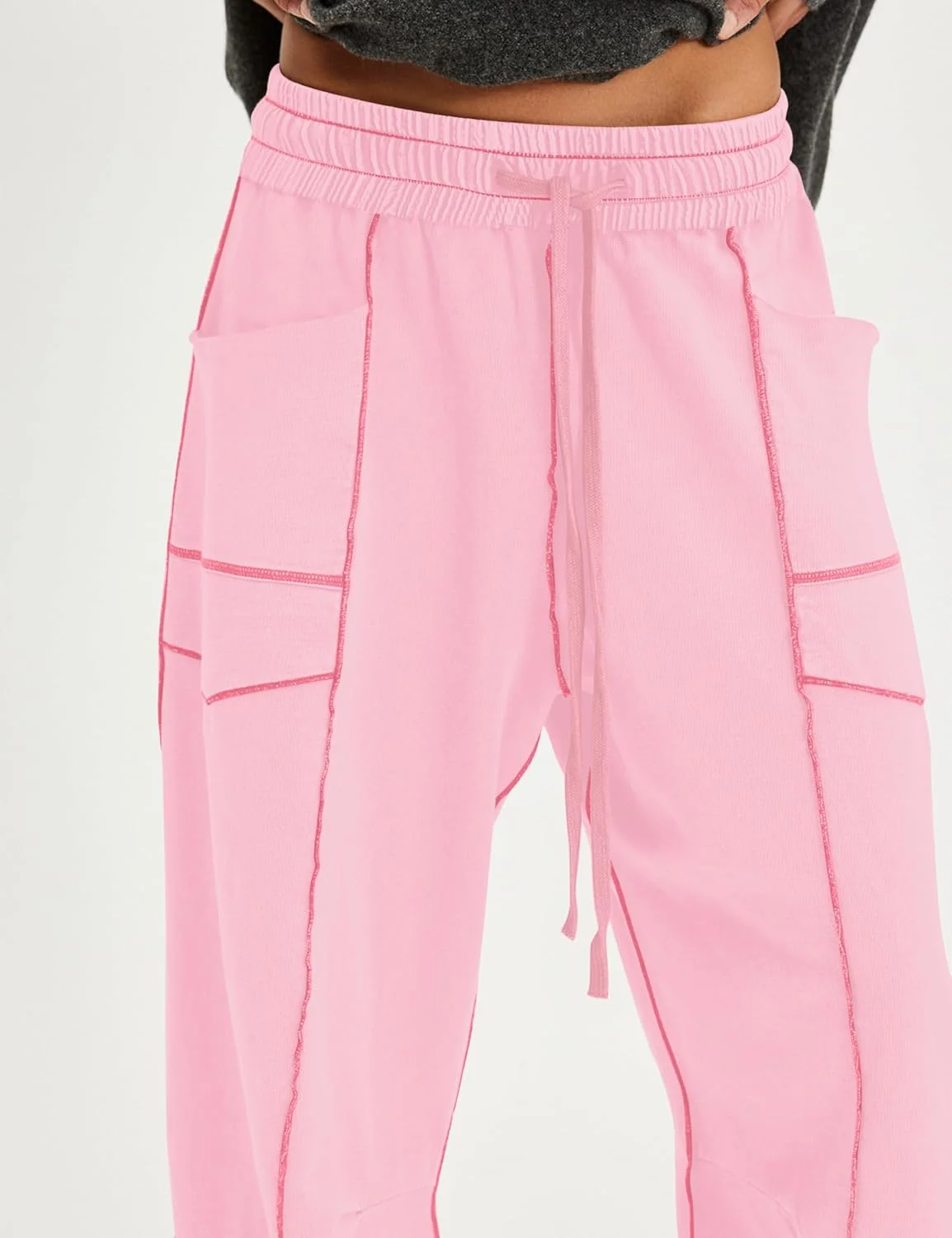 شلوار گرمکن بشکه ای پا گشاد زنانه MSBESYOR، شلوار پالازو گشاد، بند دار، کمر بلند، شلوار گرمکن راحتی رنگی