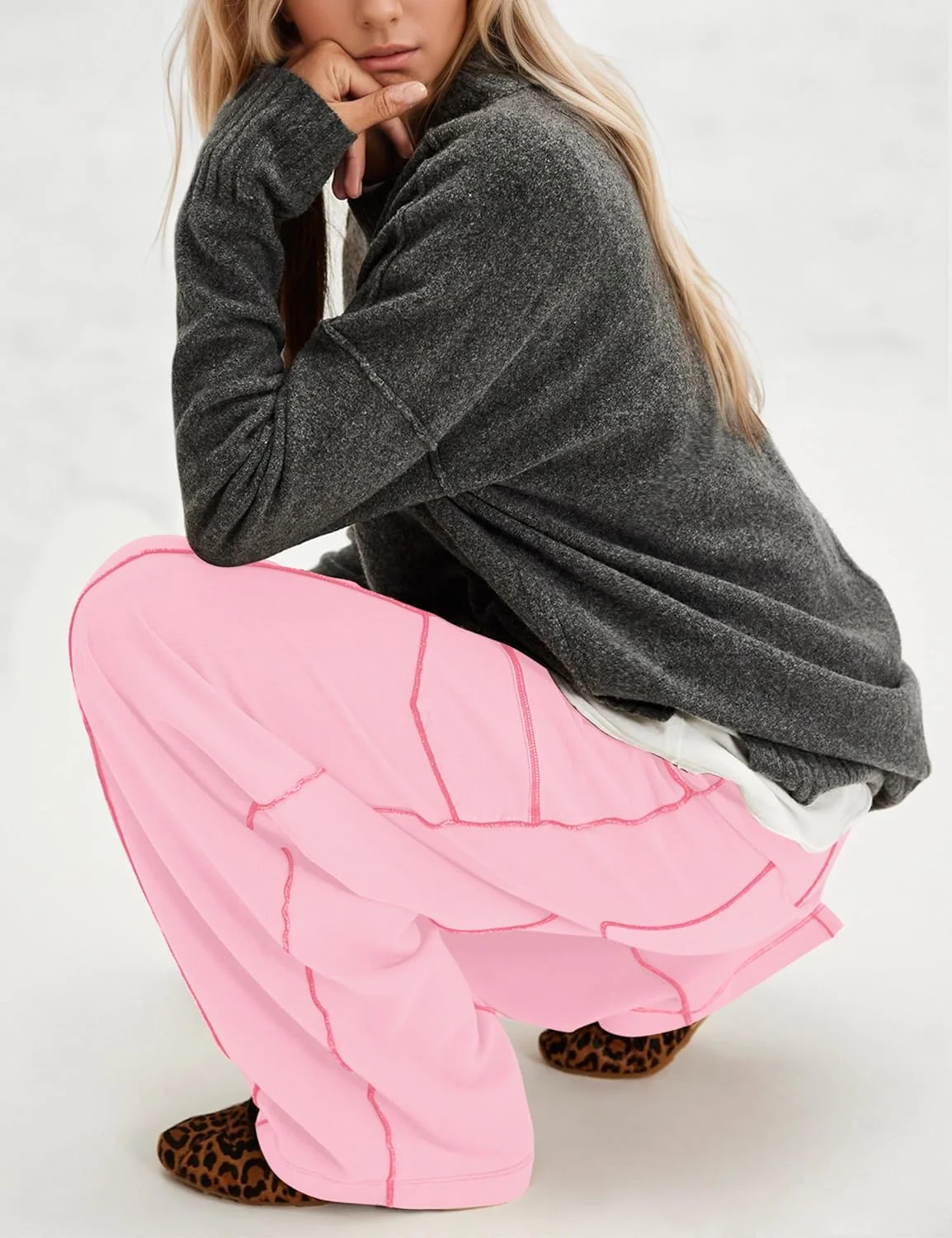 شلوار گرمکن بشکه ای پا گشاد زنانه MSBESYOR، شلوار پالازو گشاد، بند دار، کمر بلند، شلوار گرمکن راحتی رنگی