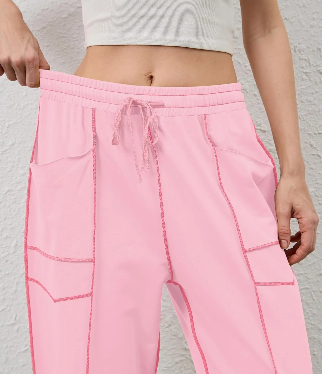 شلوار گرمکن بشکه ای پا گشاد زنانه MSBESYOR، شلوار پالازو گشاد، بند دار، کمر بلند، شلوار گرمکن راحتی رنگی