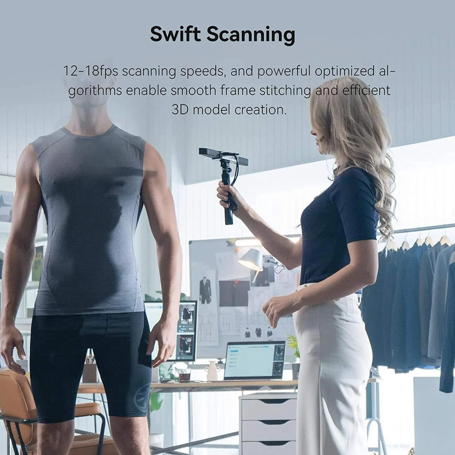 اسکنر سه بعدی مدل HLGKBY، اسکنر سه بعدی دستی برای چاپ سه بعدی با صفحه گردان، اسکن سه بعدی تمام رنگی با سرعت اسکن تا 18 فریم در ثانیه، برای اسکن بدن، صورت و قطعات خودرو