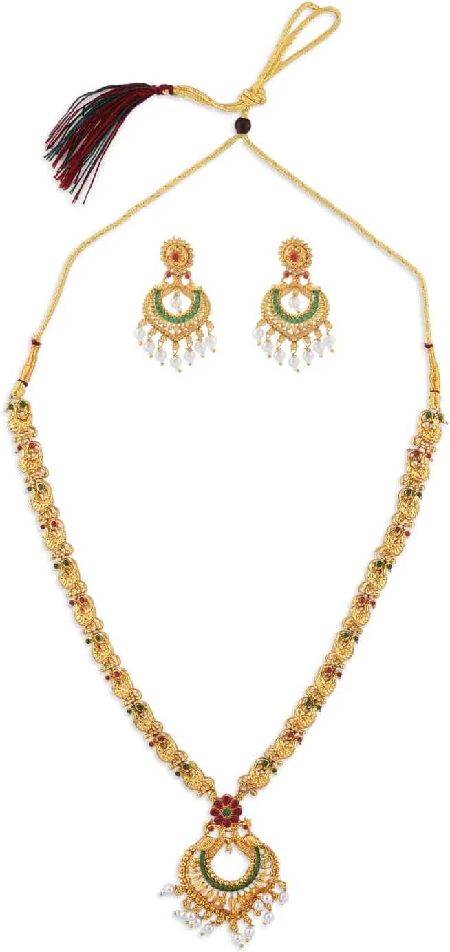 ست جواهرات طاووسی زنانه ZAVERI PEARLS (طلایی) (ZPFK9553)