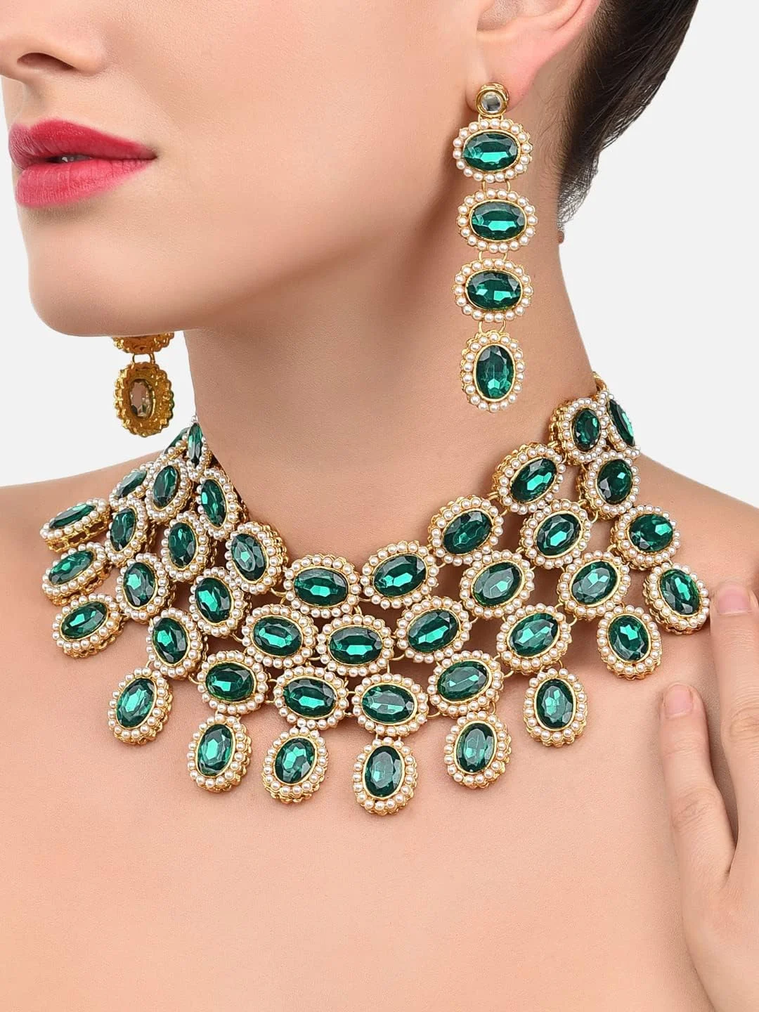 ست جواهرات عروس زنانه ZAVERI PEARLS (سبز) (Zpfk8645) ست جواهرات عروس زنانه ZAVERI PEARLS (سبز) (Zpfk8645)