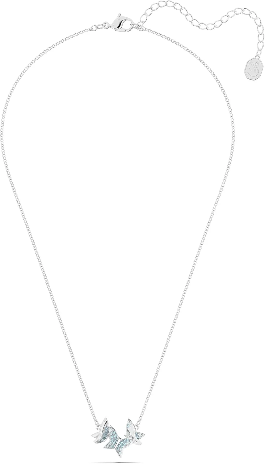 گردنبند SWAROVSKI Lilia با طرح‌های پروانه‌ای شناور و کریستال‌های آبی پاوه روی زنجیر با روکش رودیوم