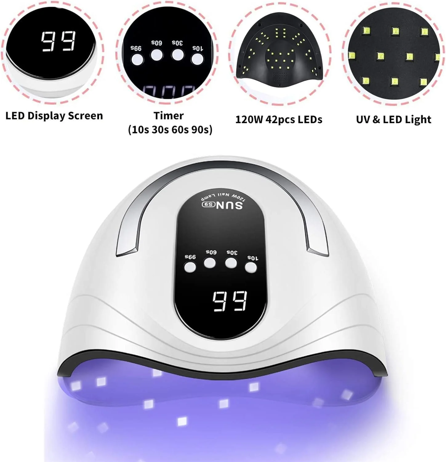 دستگاه خشک کن لاک ناخن UV LED Arabest، 120 وات، خشک کن سریع ناخن با دستکش های بدون انگشت ضد UV، دارای 42 لامپ LED با 4 تایمر برای خشک کردن لاک ژل، لامپ های خشک کن فضای بزرگ برای ناخن های دست و پا (سفید 1) دستگاه خشک کن لاک ناخن UV LED Arabest، 120 وات، خشک کن سریع ناخن با دستکش های بدون انگشت ضد UV، دارای 42 لامپ LED با 4 تایمر برای خشک کردن لاک ژل، لامپ های خشک کن فضای بزرگ برای ناخن های دست و پا (سفید 1)