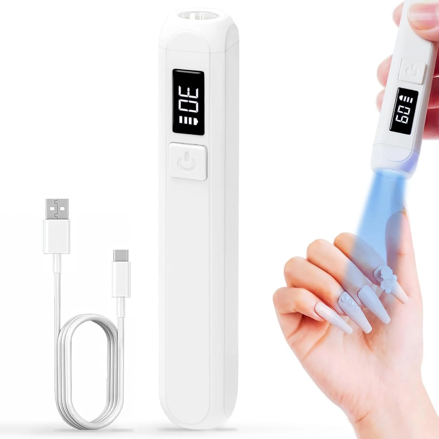چراغ UV کوچک Joyzzz برای ناخن های ژلی، لامپ LED قابل حمل با شارژ USB، چراغ UV با خشک کردن سریع برای لاک ژل، ابزار مانیکور برای هنر ناخن خانگی و حرفه ای، خشک کن ناخن جمع و جور (سفید)