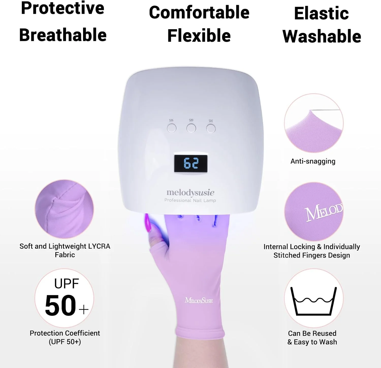 دستکش محافظ UV MelodySusie - محافظت از دست ها در برابر نور UV برای مانیکور ژلی (بنفش) دستکش محافظ UV MelodySusie - محافظت از دست ها در برابر نور UV برای مانیکور ژلی (بنفش)