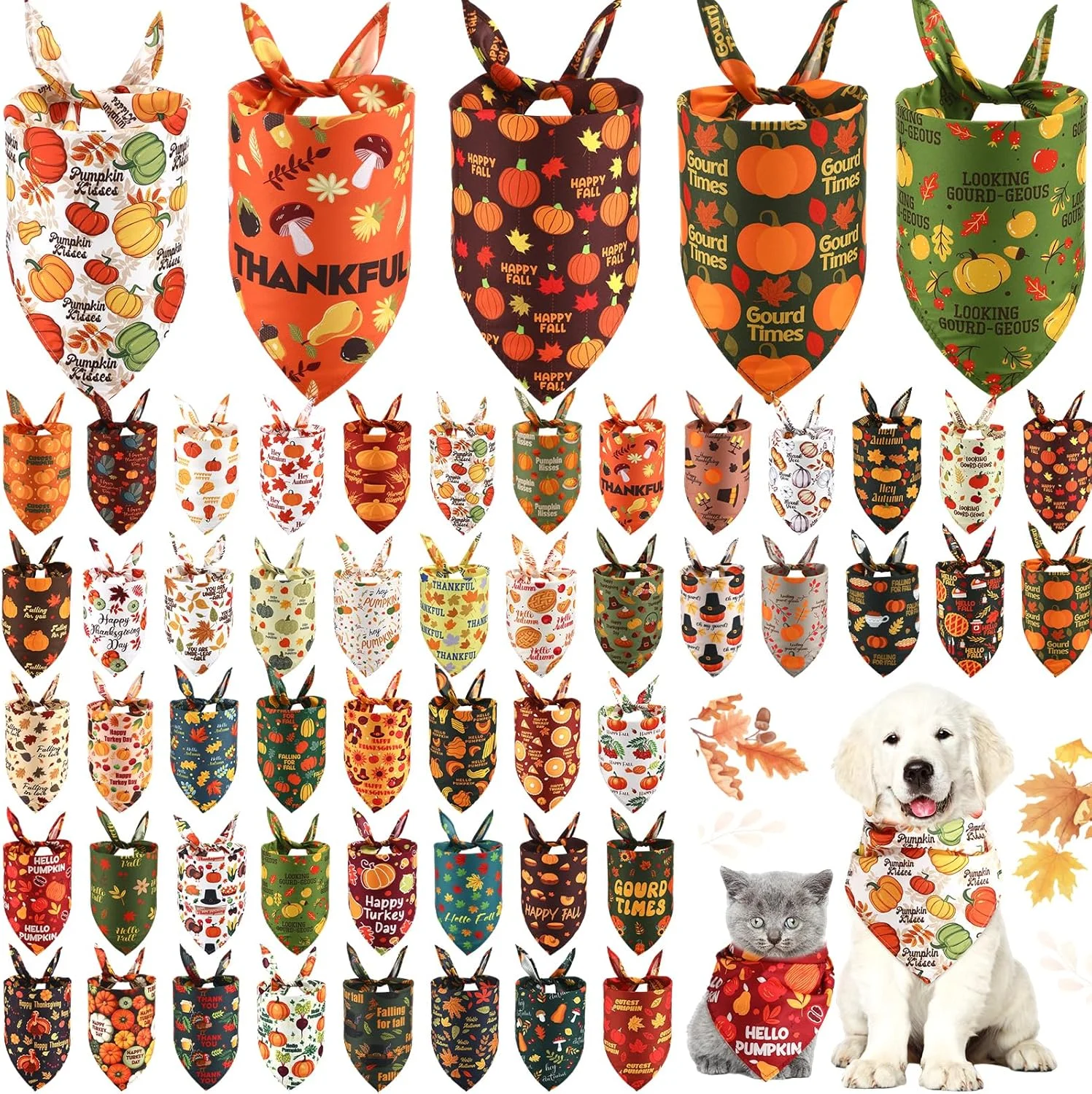 50 عدد دستمال گردن سگ طرح پاییز، شال گردن مثلثی حیوانات خانگی، پیشبند قابل تنظیم، دستمال سر توله سگ، لوازم پیرایش فصلی حیوانات خانگی برای سگ ها و گربه های کوچک، متوسط و بزرگ