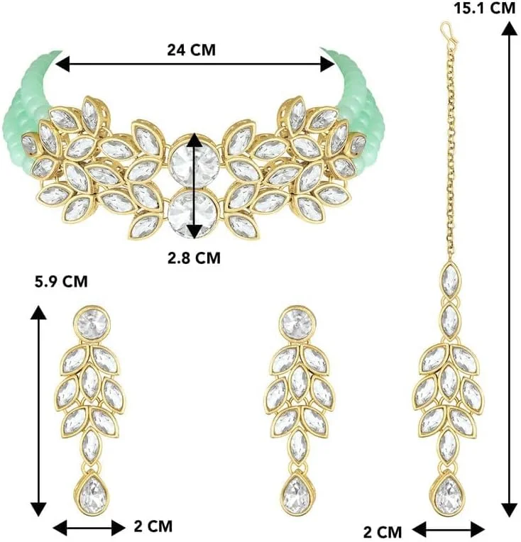 آهلی گردنبند چوکر مروارید کریستالی عروس با گوشواره آویز، ست جواهرات سنتی بالیوودی هندی برای زنان
