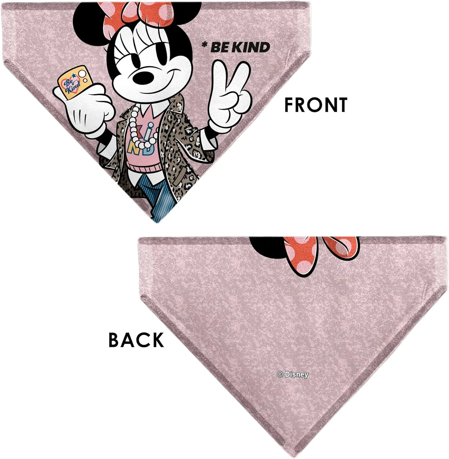 دستمال گردن سگ با طرح مینی موس دیزنی، مهربان باش، حالت صلح، صورتی، مدل سُر خوردن روی قلاده