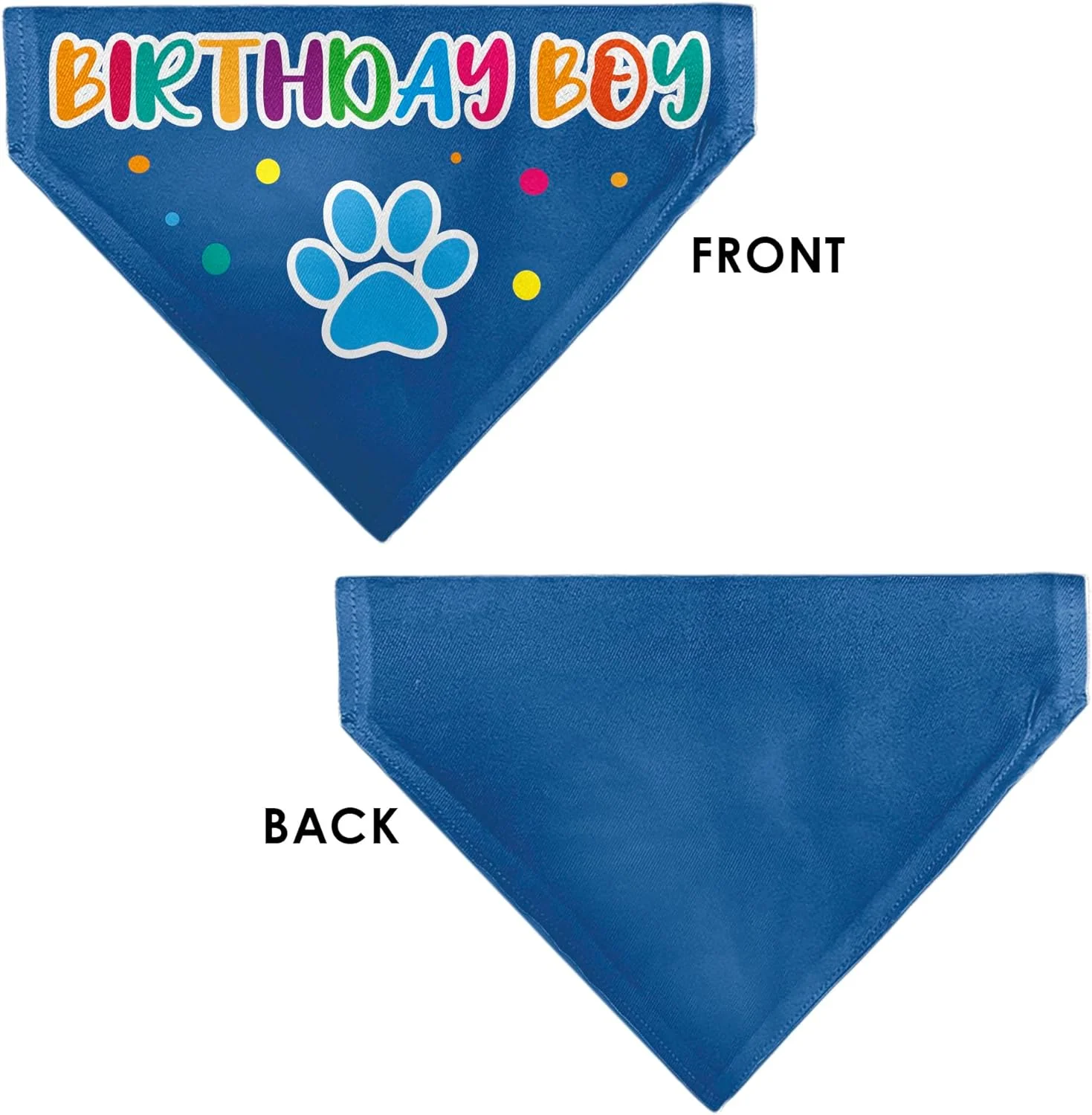 دستمال گردن سگ طرح پسر تولد، پنجه و پولک آبی رنگارنگ دستمال گردن سگ طرح پسر تولد، پنجه و پولک آبی رنگارنگ