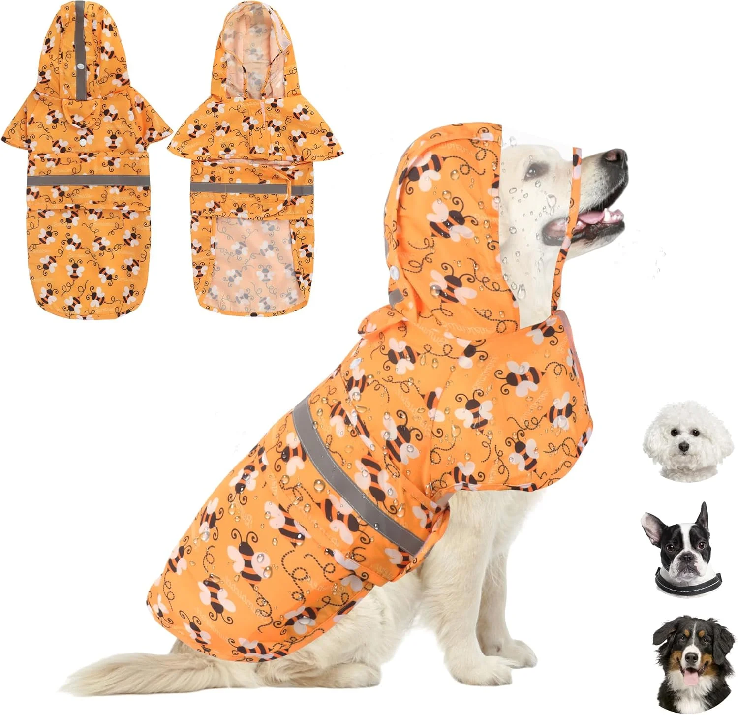 بارانی ضد آب سگ Biurany برای سگ های کوچک و متوسط، کت بازتابنده قابل تنظیم با سوراخ قلاده (زنبورهای نارنجی، L) بارانی ضد آب سگ Biurany برای سگ های کوچک و متوسط، کت بازتابنده قابل تنظیم با سوراخ قلاده (زنبورهای نارنجی، L)
