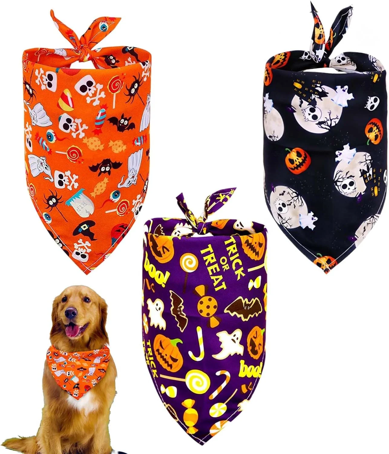 3 عدد دستمال گردن سگ طرح هالووین 3 عدد دستمال گردن سگ طرح هالووین