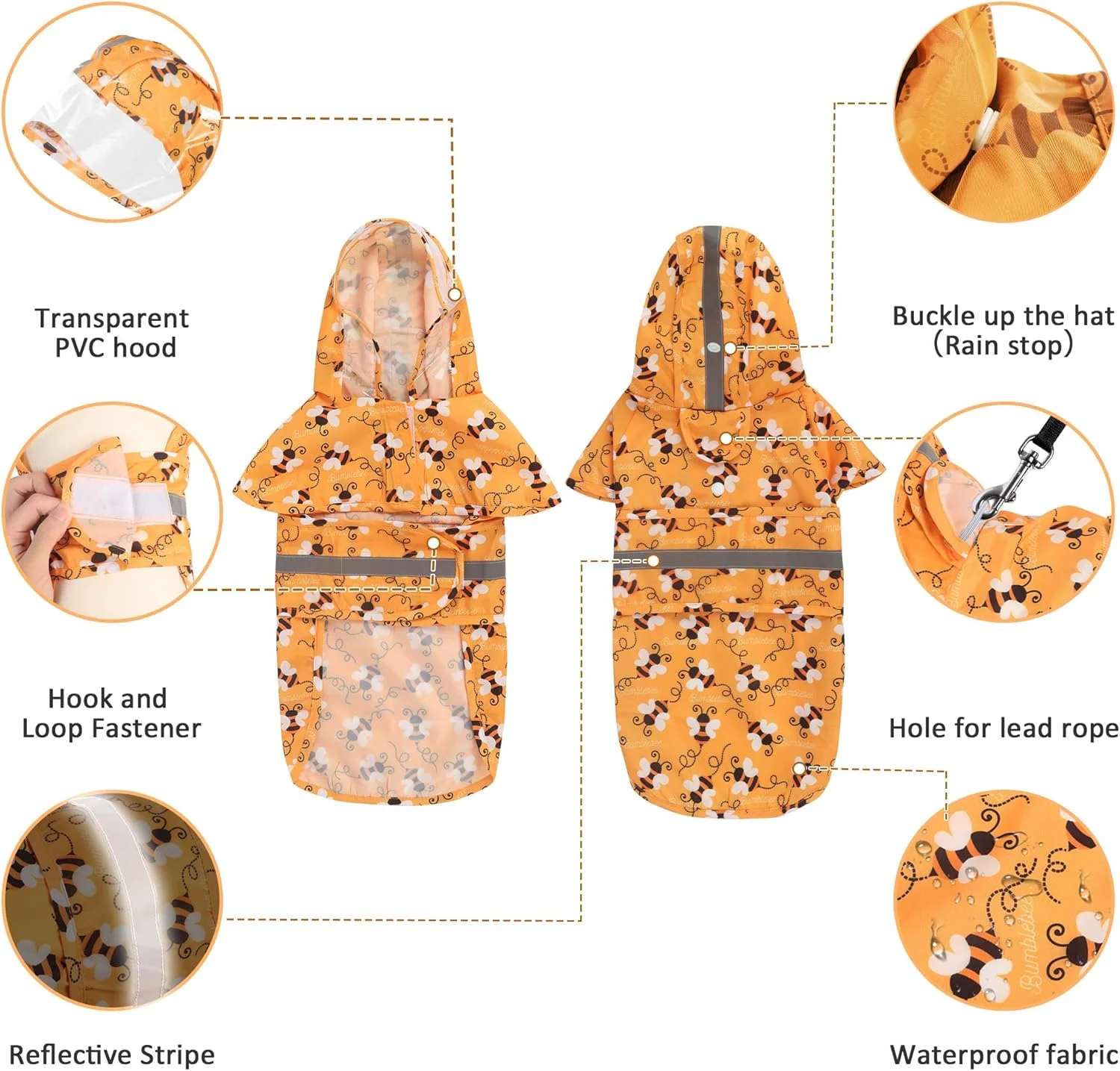 بارانی ضد آب سگ Biurany برای سگ های کوچک و متوسط، کت بازتابنده قابل تنظیم با سوراخ قلاده (زنبورهای نارنجی، L) بارانی ضد آب سگ Biurany برای سگ های کوچک و متوسط، کت بازتابنده قابل تنظیم با سوراخ قلاده (زنبورهای نارنجی، L)