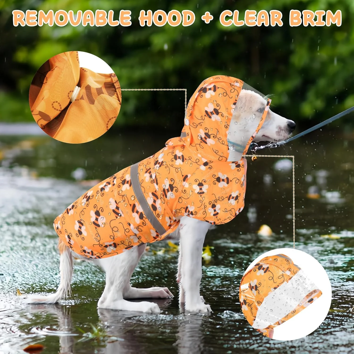 بارانی ضد آب سگ Biurany برای سگ های کوچک و متوسط، کت بازتابنده قابل تنظیم با سوراخ قلاده (زنبورهای نارنجی، L) بارانی ضد آب سگ Biurany برای سگ های کوچک و متوسط، کت بازتابنده قابل تنظیم با سوراخ قلاده (زنبورهای نارنجی، L)