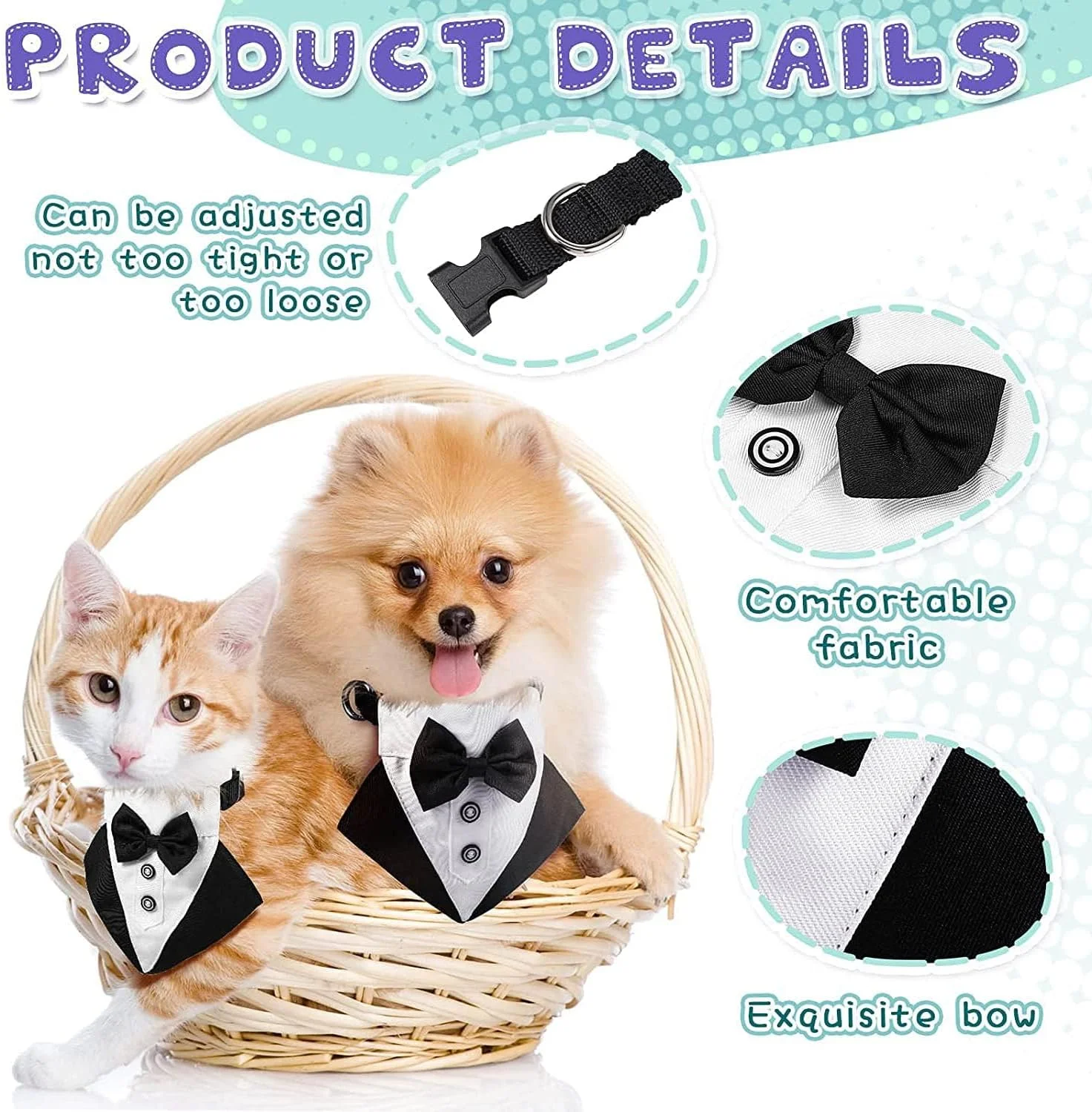 پاپیون سگ KOWVOWZ، یقه دستمال گردن رسمی تاکسیدو، پاپیون حیوانات خانگی قابل تنظیم برای عروسی با پاپیون و کراوات برای سگ های متوسط و بزرگ (متوسط) پاپیون سگ KOWVOWZ، یقه دستمال گردن رسمی تاکسیدو، پاپیون حیوانات خانگی قابل تنظیم برای عروسی با پاپیون و کراوات برای سگ های متوسط و بزرگ (متوسط)