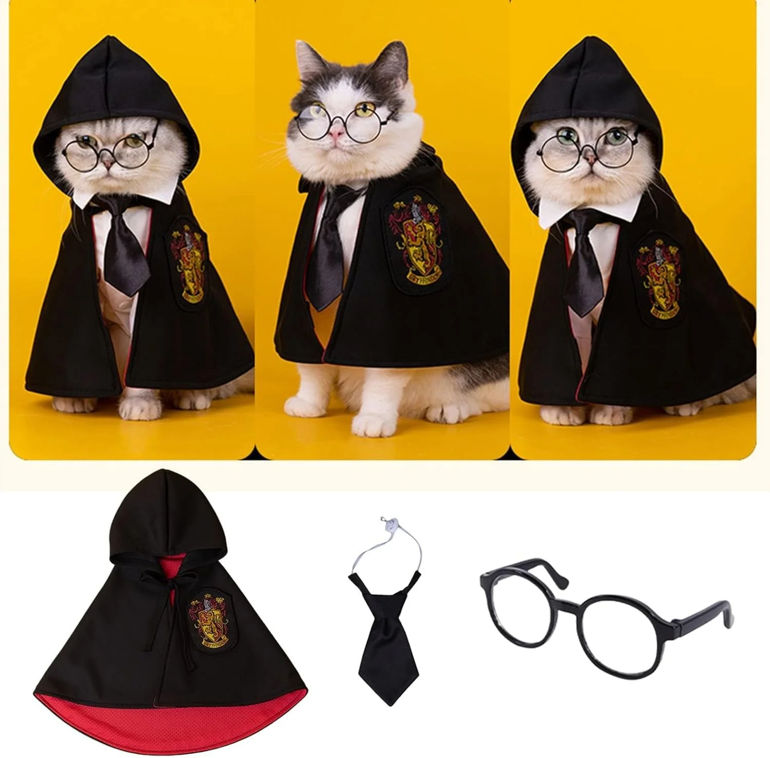 لباس هالووین حیوانات خانگی NALACAL طرح هری پاتر، شنل لباس سگ و گربه، ست لباس جادوگر، لباس های بامزه حیوانات خانگی با عینک (بزرگ) لباس هالووین حیوانات خانگی NALACAL طرح هری پاتر، شنل لباس سگ و گربه، ست لباس جادوگر، لباس های بامزه حیوانات خانگی با عینک (بزرگ)