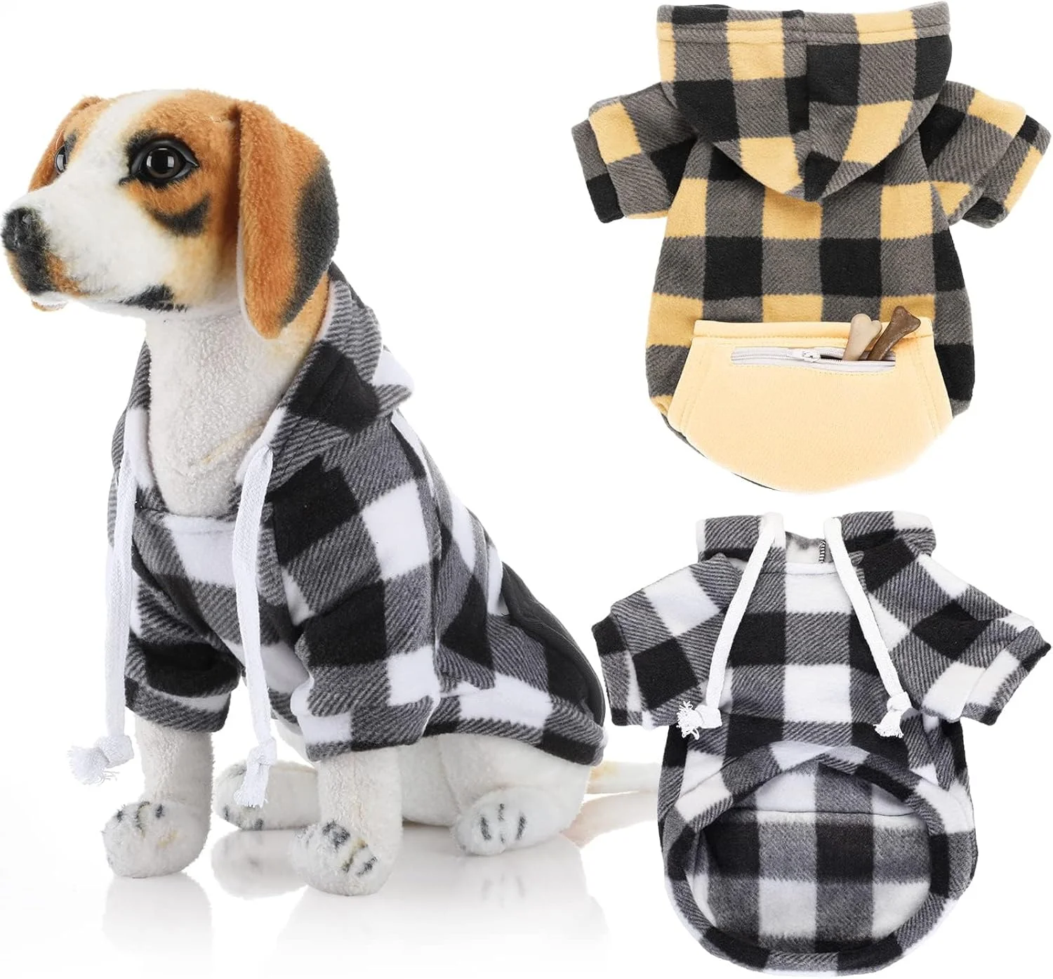 NALACAL 2 عدد هودی سگ چهارخانه، بلوزهای کلاه دار بوفالو، کت های هوای سرد سگ، لباس حیوانات خانگی با جیب برای سگ های کوچک و متوسط (سیاه سفید، بژ مشکی، متوسط) NALACAL 2 عدد هودی سگ چهارخانه، بلوزهای کلاه دار بوفالو، کت های هوای سرد سگ، لباس حیوانات خانگی با جیب برای سگ های کوچک و متوسط (سیاه سفید، بژ مشکی، متوسط)