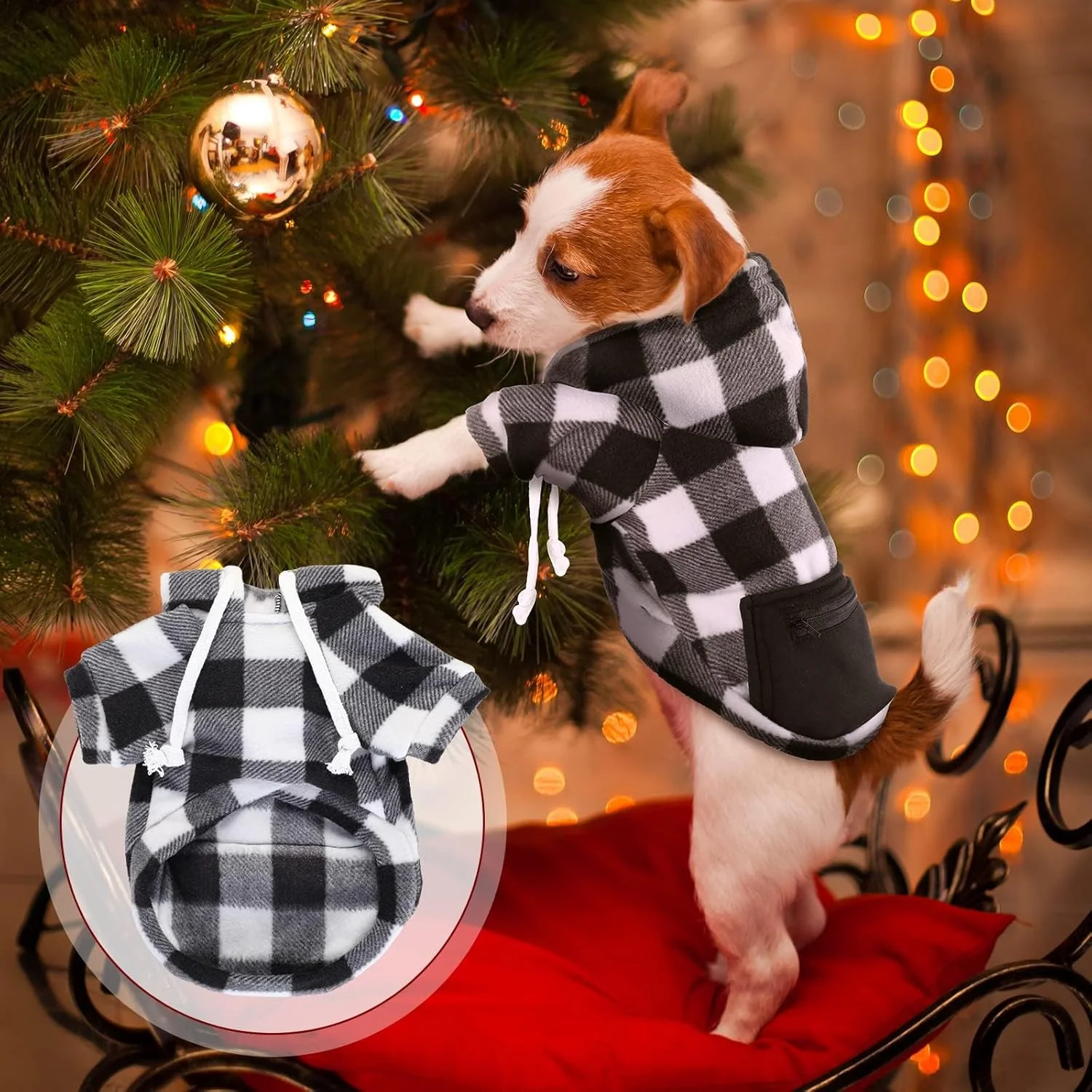 NALACAL 2 عدد هودی سگ چهارخانه، بلوزهای کلاه دار بوفالو، کت های هوای سرد سگ، لباس حیوانات خانگی با جیب برای سگ های کوچک و متوسط (سیاه سفید، بژ مشکی، متوسط) NALACAL 2 عدد هودی سگ چهارخانه، بلوزهای کلاه دار بوفالو، کت های هوای سرد سگ، لباس حیوانات خانگی با جیب برای سگ های کوچک و متوسط (سیاه سفید، بژ مشکی، متوسط)