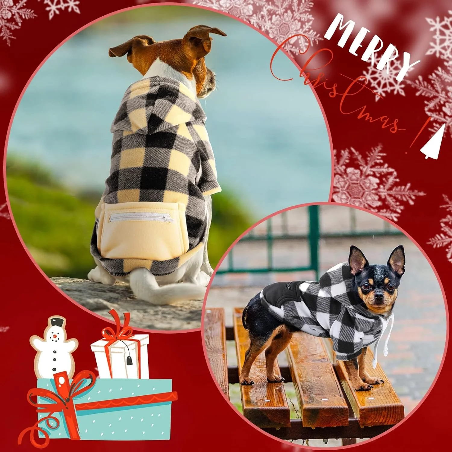 NALACAL 2 عدد هودی سگ چهارخانه، بلوزهای کلاه دار بوفالو، کت های هوای سرد سگ، لباس حیوانات خانگی با جیب برای سگ های کوچک و متوسط (سیاه سفید، بژ مشکی، متوسط) NALACAL 2 عدد هودی سگ چهارخانه، بلوزهای کلاه دار بوفالو، کت های هوای سرد سگ، لباس حیوانات خانگی با جیب برای سگ های کوچک و متوسط (سیاه سفید، بژ مشکی، متوسط)