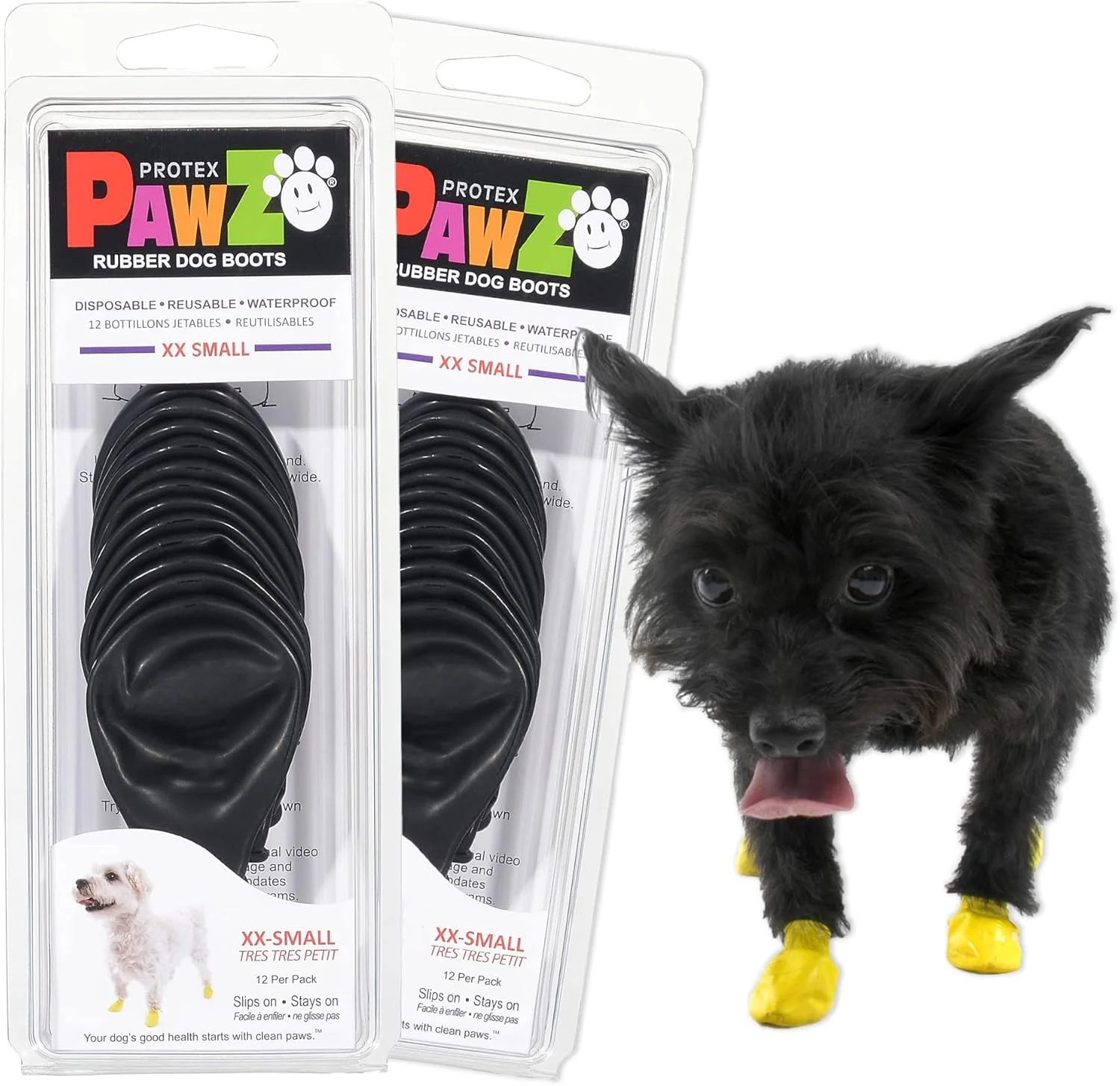 کفش سگ PawZ - چکمه های لاستیکی سگ - چکمه های ضد آب برفی برای سگ ها - محافظت از پنجه برای سگ ها - 12 کفش سگ در هر بسته (مشکی، XX-Small) 2 بسته کفش سگ PawZ - چکمه های لاستیکی سگ - چکمه های ضد آب برفی برای سگ ها - محافظت از پنجه برای سگ ها - 12 کفش سگ در هر بسته (مشکی، XX-Small) 2 بسته