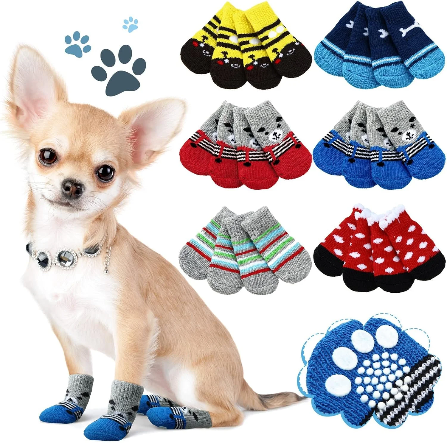 جوراب سگ 24 عددی برای سگ های کوچک و متوسط، جوراب های ضد لغزش برای حیوانات خانگی، توله سگ، جوراب های چسبنده، محافظ پنجه، جوراب های کنترل کشش داخلی برای محافظت از کف های چوبی، 6 مدل جوراب سگ 24 عددی برای سگ های کوچک و متوسط، جوراب های ضد لغزش برای حیوانات خانگی، توله سگ، جوراب های چسبنده، محافظ پنجه، جوراب های کنترل کشش داخلی برای محافظت از کف های چوبی، 6 مدل