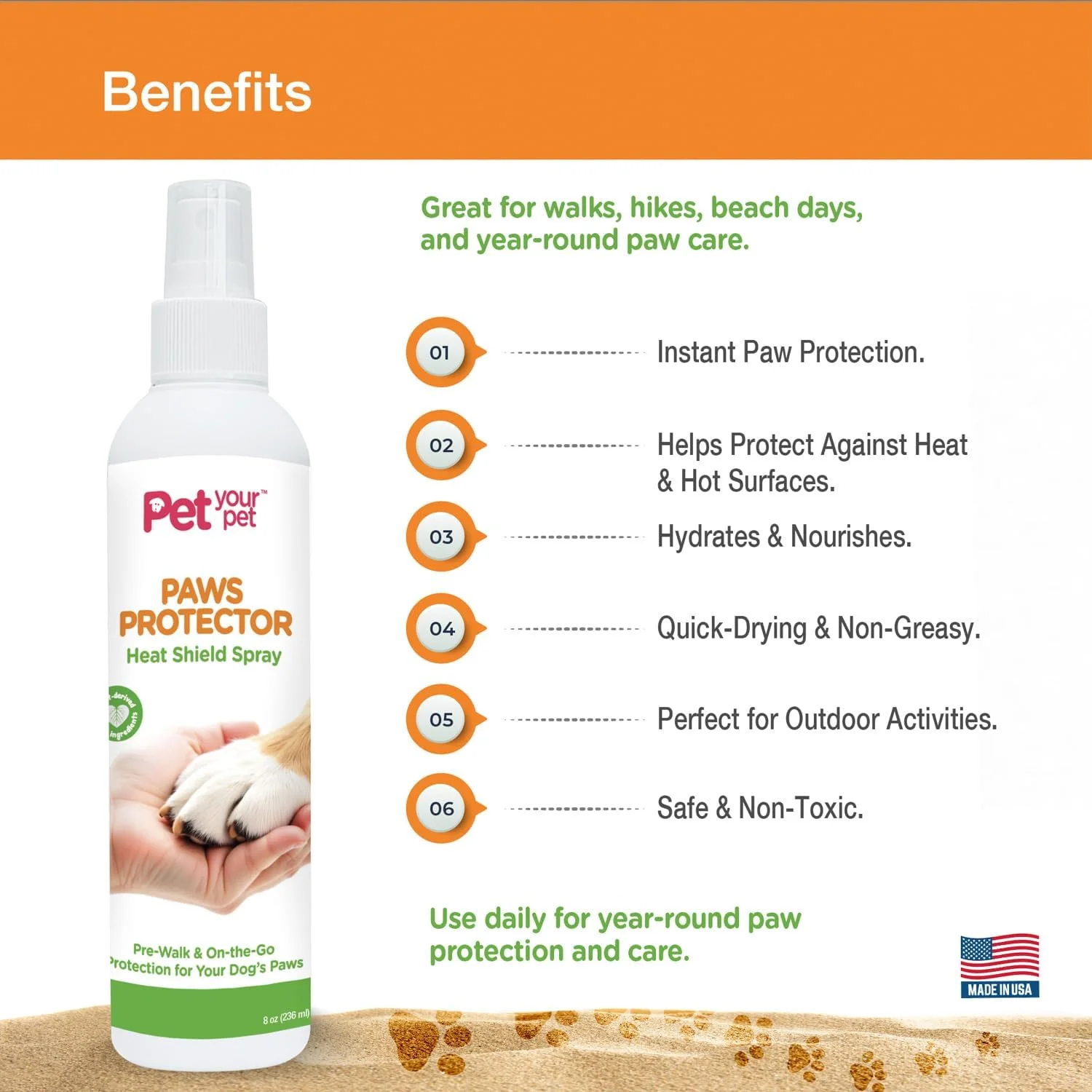 اسپری محافظ پنجه سگ کیان داریا، محافظت غیر سمی از پنجه برای پیاده روهای داغ، زمین های ناهموار و شن، ساخت آمریکا، پنجه ها را نرم و مرطوب نگه می دارد.