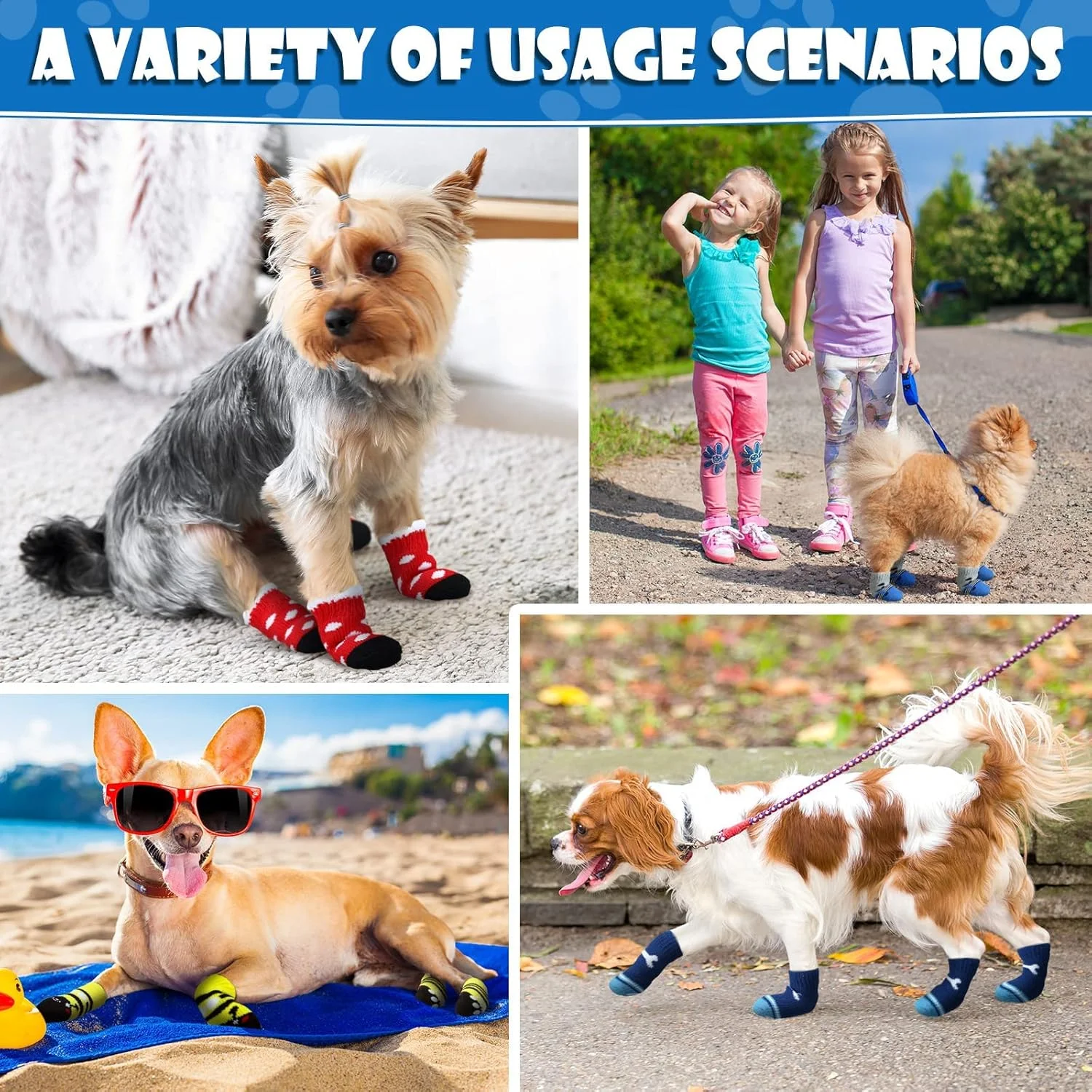 جوراب سگ 24 عددی برای سگ های کوچک و متوسط، جوراب های ضد لغزش برای حیوانات خانگی، توله سگ، جوراب های چسبنده، محافظ پنجه، جوراب های کنترل کشش داخلی برای محافظت از کف های چوبی، 6 مدل