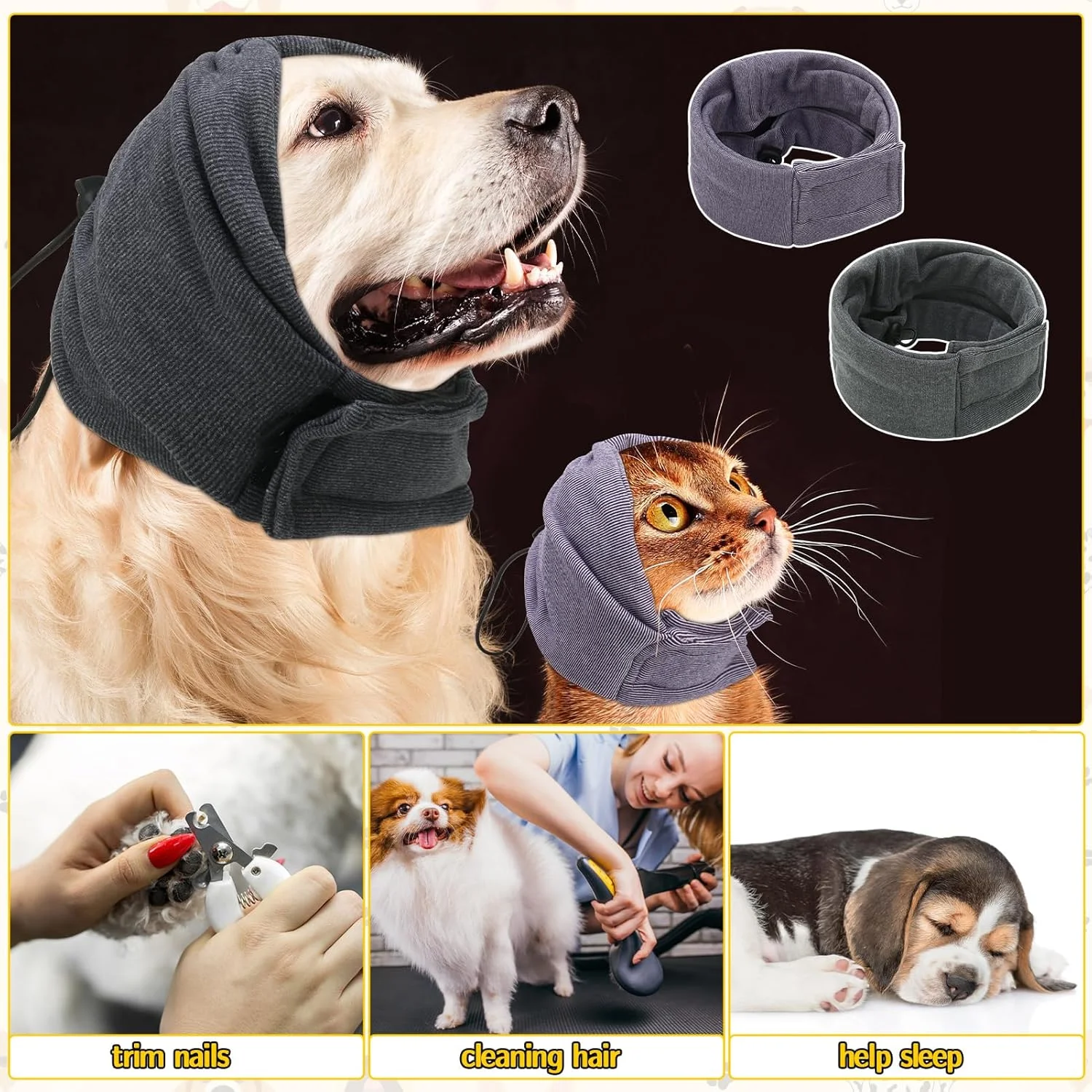 هدبند آرامش بخش سگ، روگوشی و پوشش سر - محافظت قابل تنظیم در برابر صدا، گوش گیر راحت برای سگ های مضطرب (2 عدد) هدبند آرامش بخش سگ، روگوشی و پوشش سر - محافظت قابل تنظیم در برابر صدا، گوش گیر راحت برای سگ های مضطرب (2 عدد)