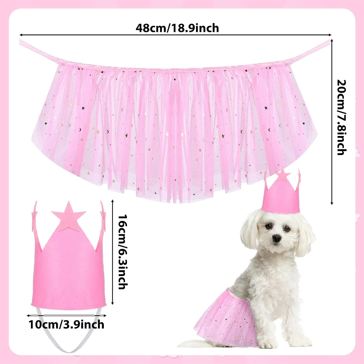 ست لباس هالووین سگ Sweetude شامل دامن توتو توری صورتی پرنسسی، کلاه تاج ستاره دار، لباس تولد، دامن مهمانی عروسی، مناسب برای عکس، سایز دور سینه 40 تا 58 سانتی متر، 2 تکه ست لباس هالووین سگ Sweetude شامل دامن توتو توری صورتی پرنسسی، کلاه تاج ستاره دار، لباس تولد، دامن مهمانی عروسی، مناسب برای عکس، سایز دور سینه 40 تا 58 سانتی متر، 2 تکه