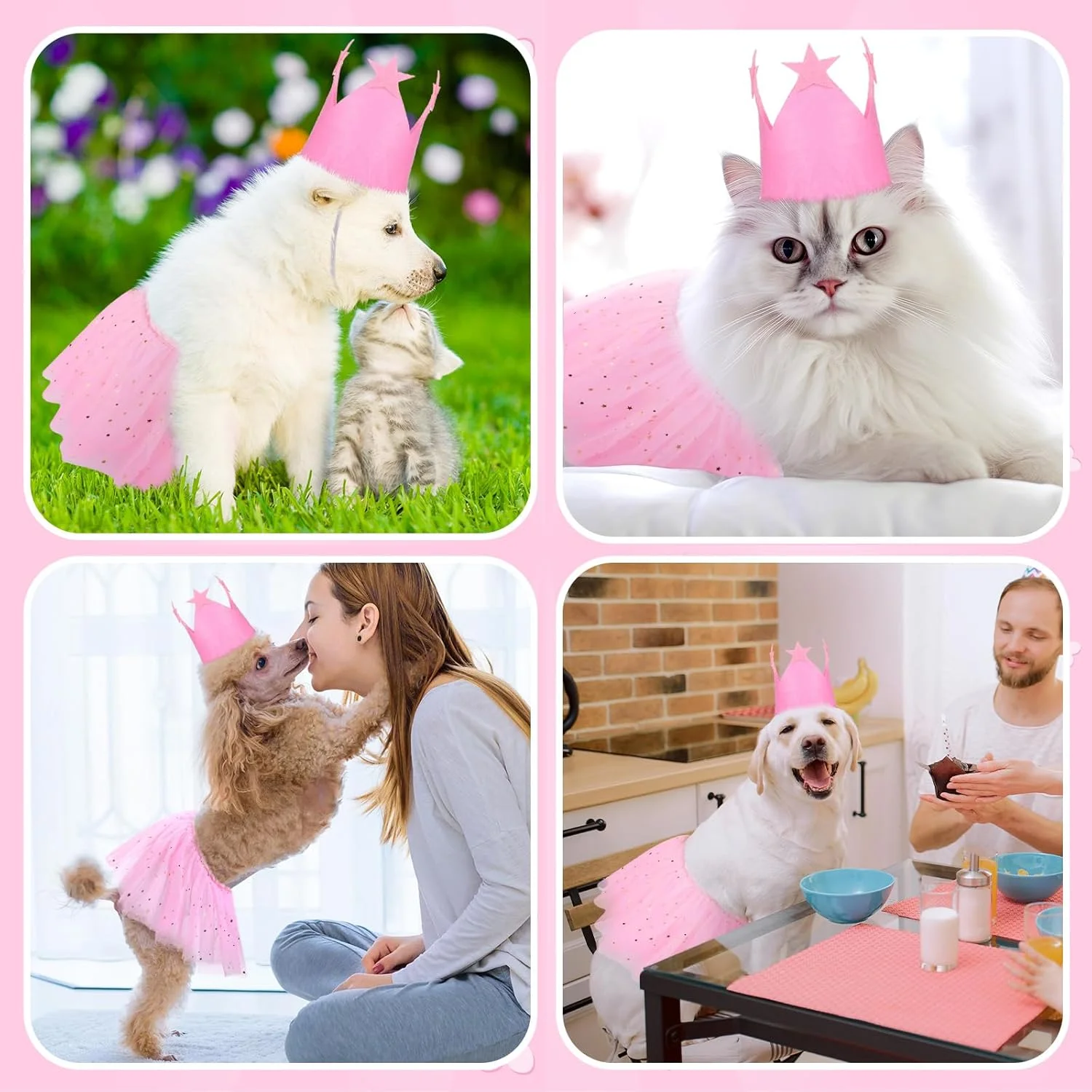 ست لباس هالووین سگ Sweetude شامل دامن توتو توری صورتی پرنسسی، کلاه تاج ستاره دار، لباس تولد، دامن مهمانی عروسی، مناسب برای عکس، سایز دور سینه 40 تا 58 سانتی متر، 2 تکه ست لباس هالووین سگ Sweetude شامل دامن توتو توری صورتی پرنسسی، کلاه تاج ستاره دار، لباس تولد، دامن مهمانی عروسی، مناسب برای عکس، سایز دور سینه 40 تا 58 سانتی متر، 2 تکه