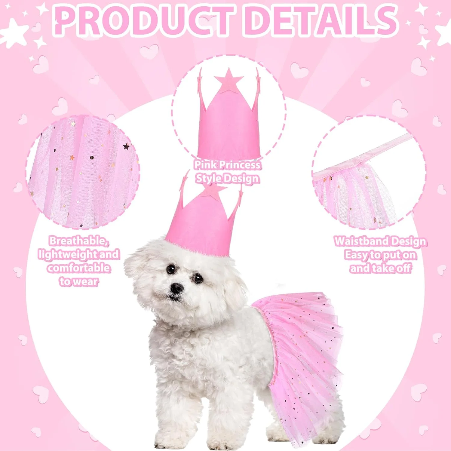 ست لباس هالووین سگ Sweetude شامل دامن توتو توری صورتی پرنسسی، کلاه تاج ستاره دار، لباس تولد، دامن مهمانی عروسی، مناسب برای عکس، سایز دور سینه 40 تا 58 سانتی متر، 2 تکه ست لباس هالووین سگ Sweetude شامل دامن توتو توری صورتی پرنسسی، کلاه تاج ستاره دار، لباس تولد، دامن مهمانی عروسی، مناسب برای عکس، سایز دور سینه 40 تا 58 سانتی متر، 2 تکه