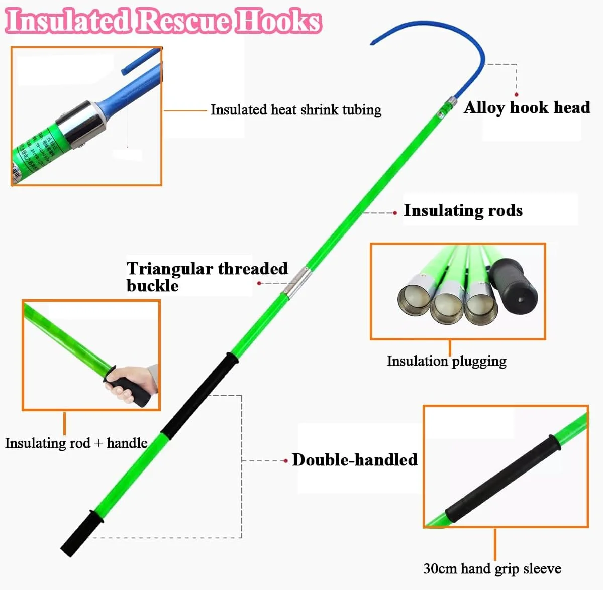 قلاب نجات عایق سبک وزن، میله نجات ولتاژ بالا قابل حمل / میله نجات غریق / کیت نجات / قلاب کشیدن، ابزار نجات تجهیزات الکتریکی اضطراری ولتاژ بالا